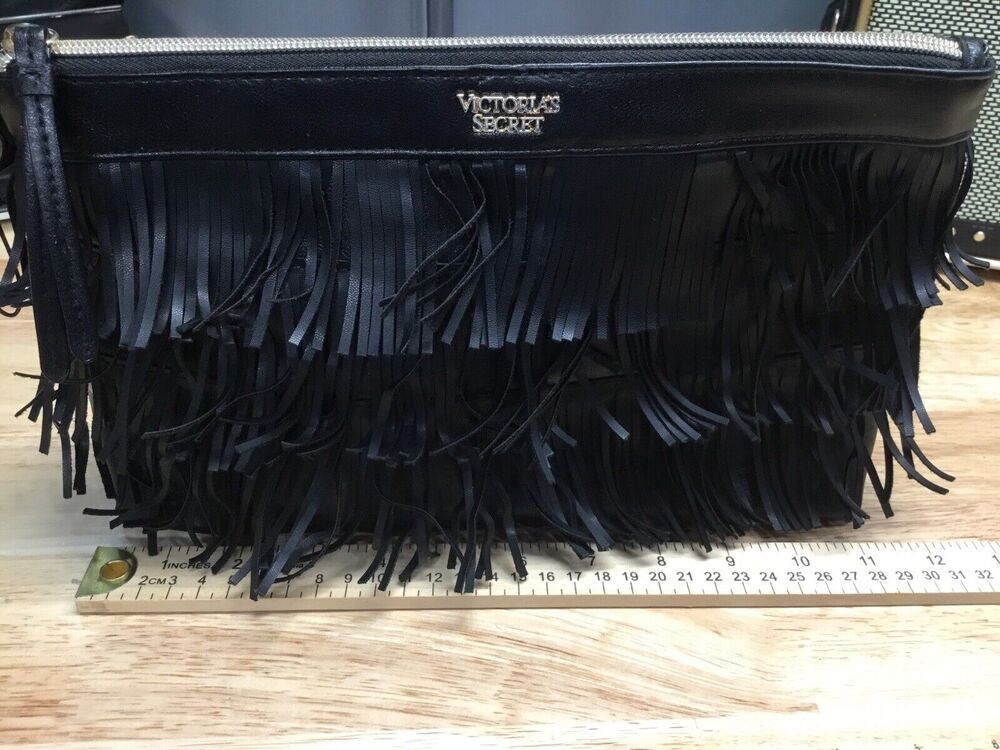 Victoria's Secret Black On The Fringe Night Out VS Clutch Purse Wallet Bag